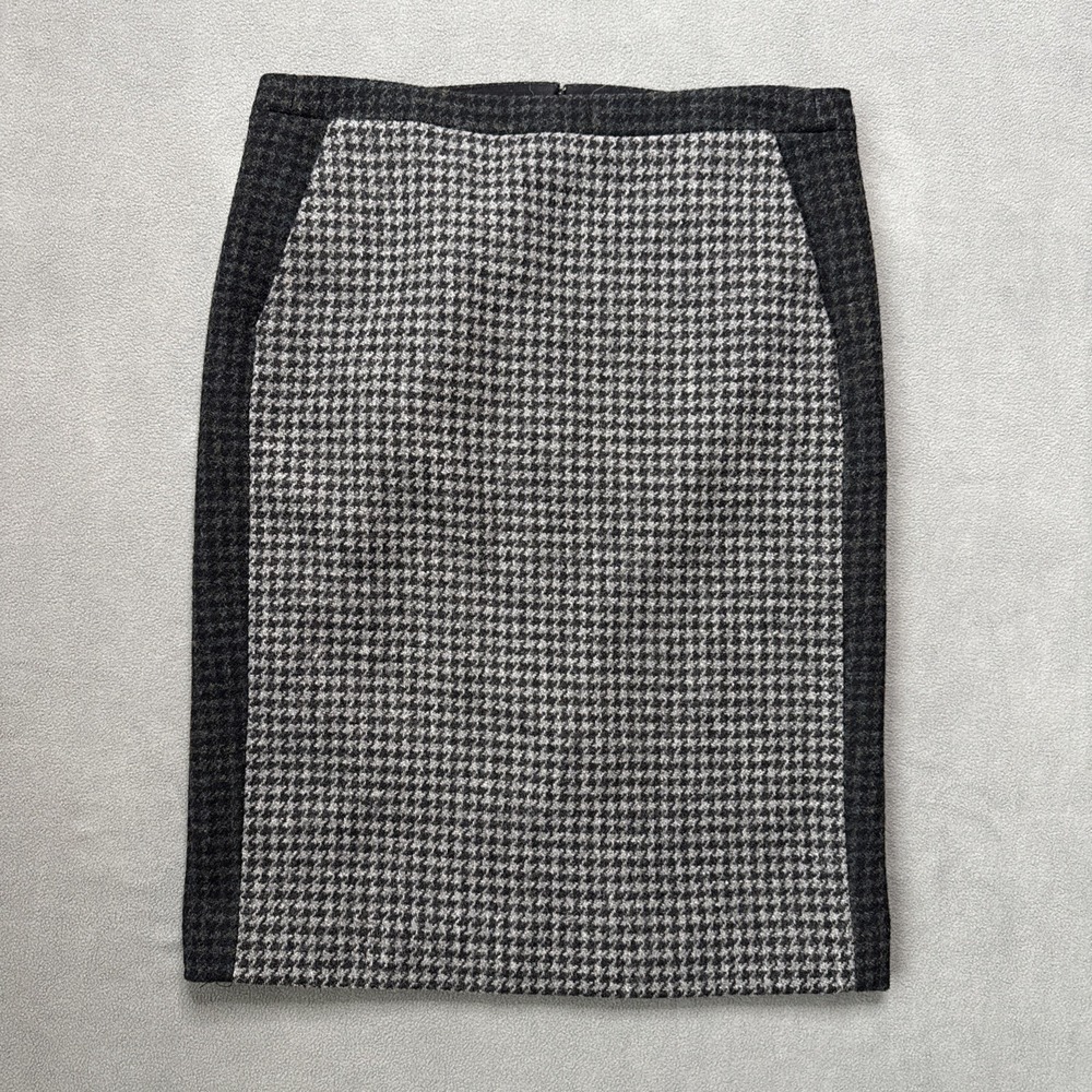 Banana Republic Pencil Skirt Womens 4 Gray Black Houndstooth Wool Lined Pockets